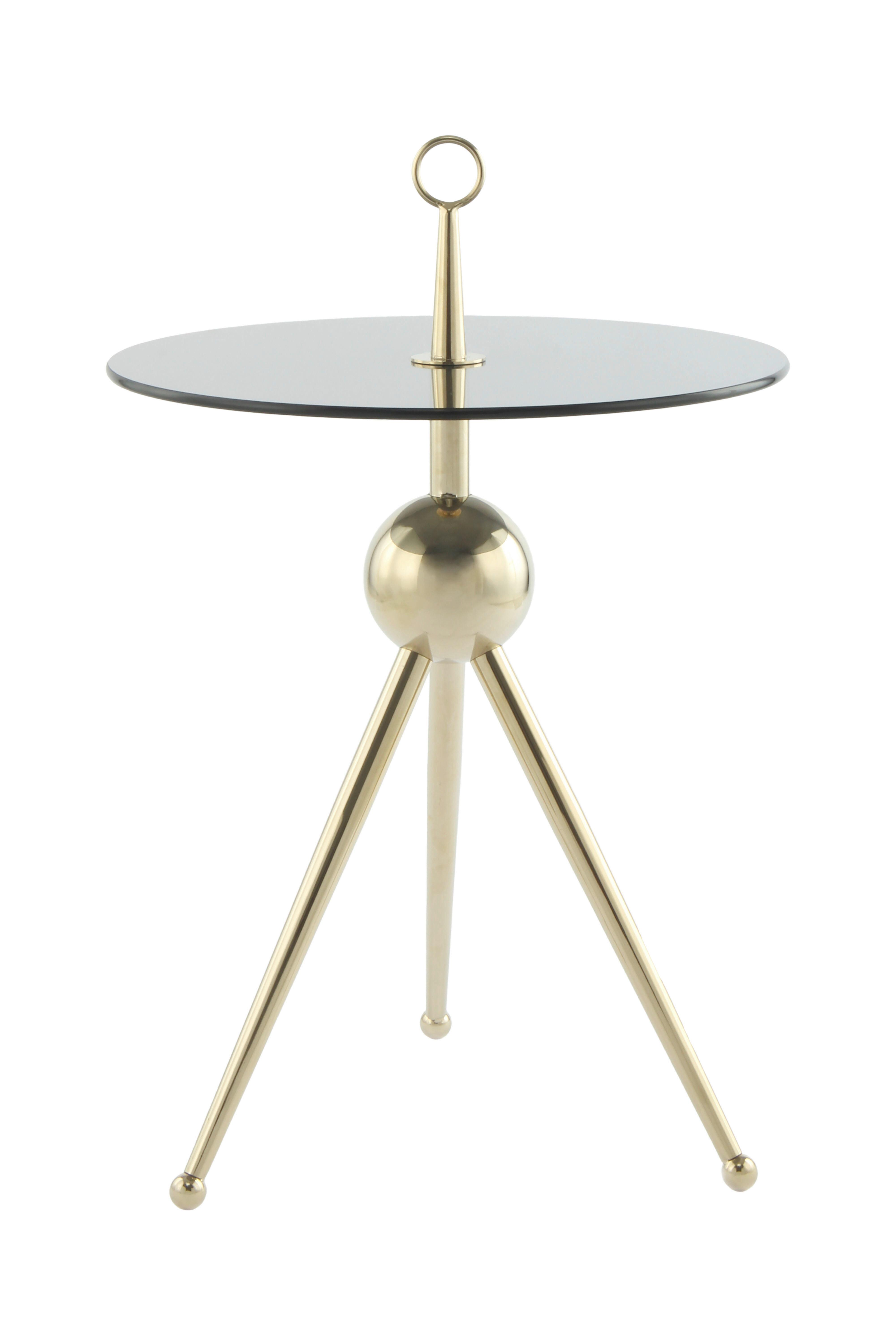Beistelltisch mit Glasplatte rund Ontario, Grau/Gold - Goldfarben/Grau, MODERN, Glas/Metall (46/46/52cm) - Kayoom