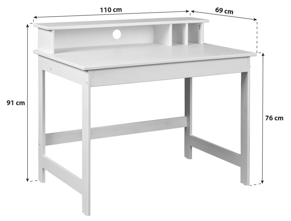 Schreibtisch Massiv B 110cm H 76cm Hilda, Weiß - Weiß, Basics, Holz/Holzwerkstoff (110/69/76-91cm) - MID.YOU