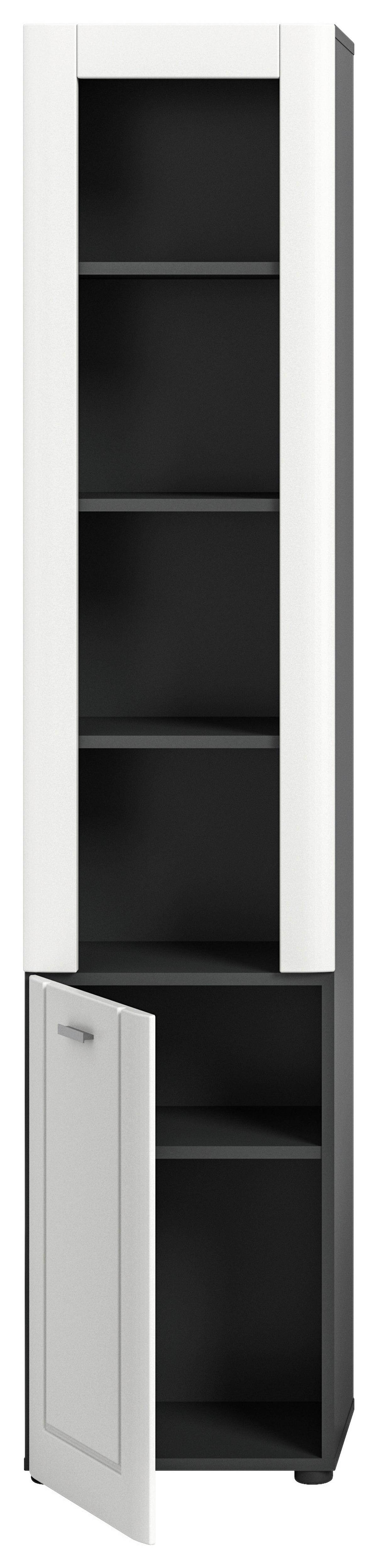 Badezimmer Hochschrank Lago 40x188 cm Weiß Matt/ Grau - Schwarz/Weiß, MODERN, Holzwerkstoff (40/188/34cm) - MID.YOU