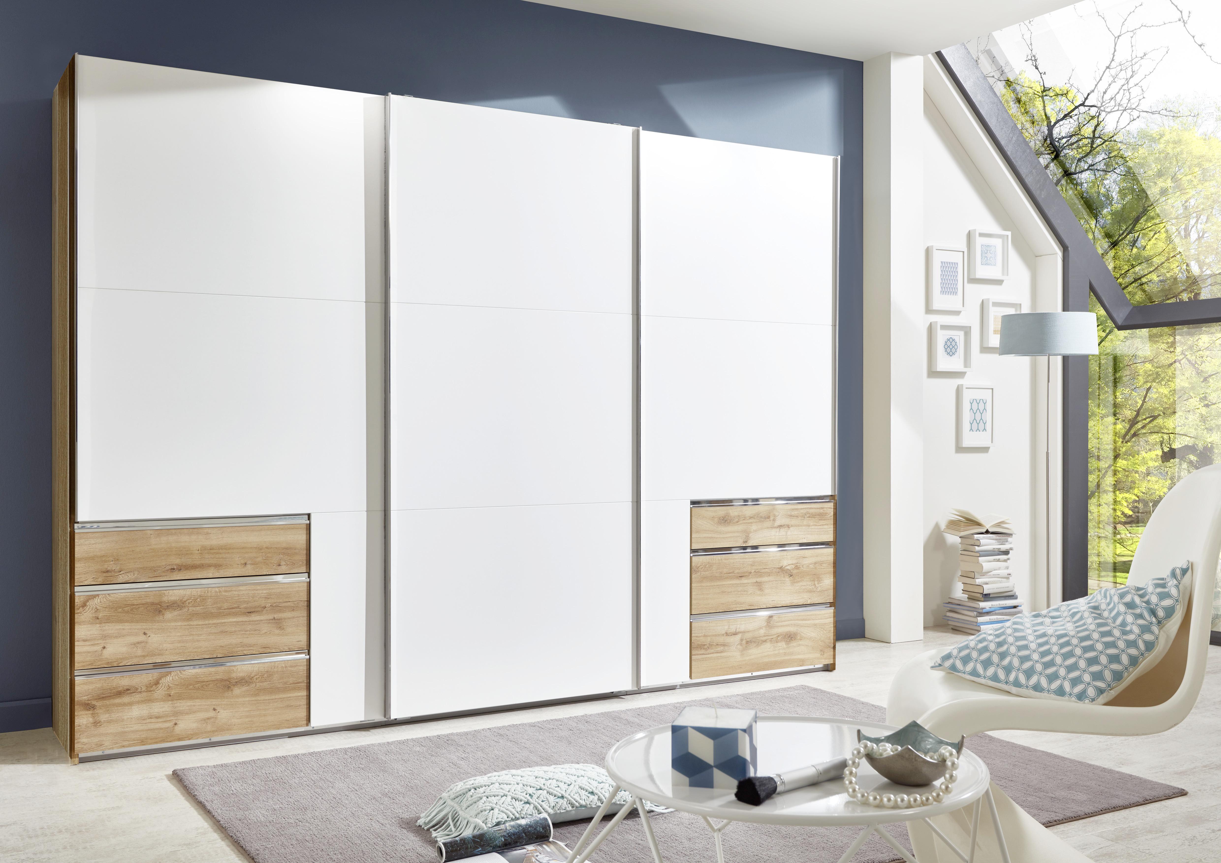 Schwebetürenschrank Mit Laden 300cm Level 36a, Weiß/eiche - Eichefarben/Weiß, MODERN, Holzwerkstoff (300/216/65cm) - MID.YOU