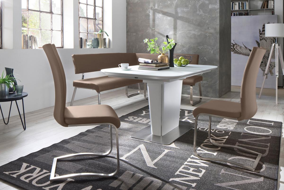 Eckbank Cappuccino Lederlook Arco 200x150 cm - Edelstahlfarben/Cappuccino, Design, Textil/Metall (200/150cm) - Livetastic