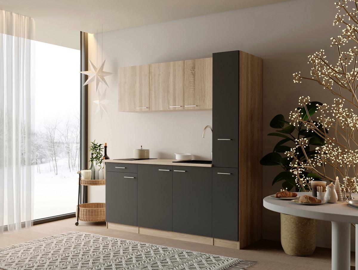 KÜCHENBLOCK Ingrid, Grau B: 180 cm - Eichefarben/Grau, Design, Holzwerkstoff (180cm) - Respekta