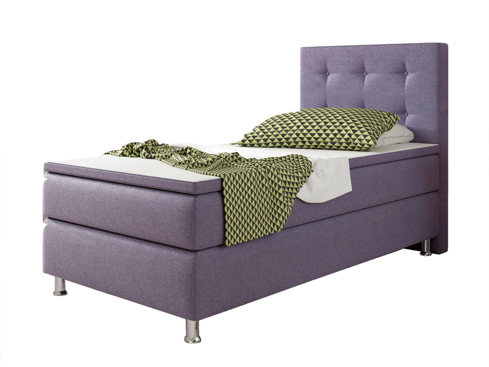 Boxspringbett mit Topper / Matratze 90x200 cm Köln - Lila/Silberfarben, KONVENTIONELL, Textil (90/115/210cm) - MID.YOU