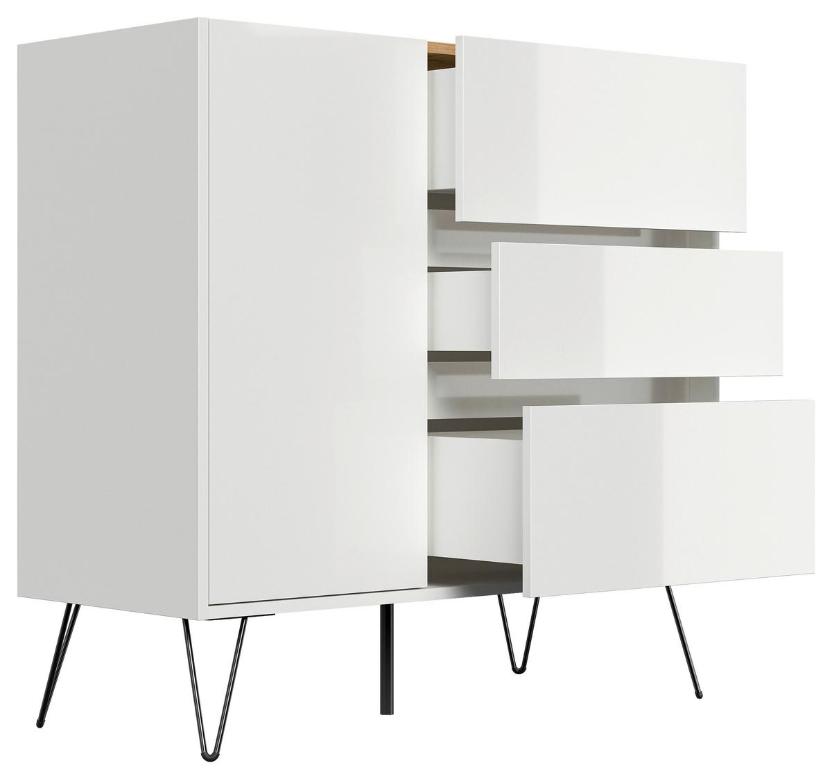 Sideboard Posseik Industrial Weiß/Eichefarben B: 99 cm - Weiß Hochglanz/Eichefarben, Design, Holzwerkstoff (99/93,6/42cm) - MID.YOU