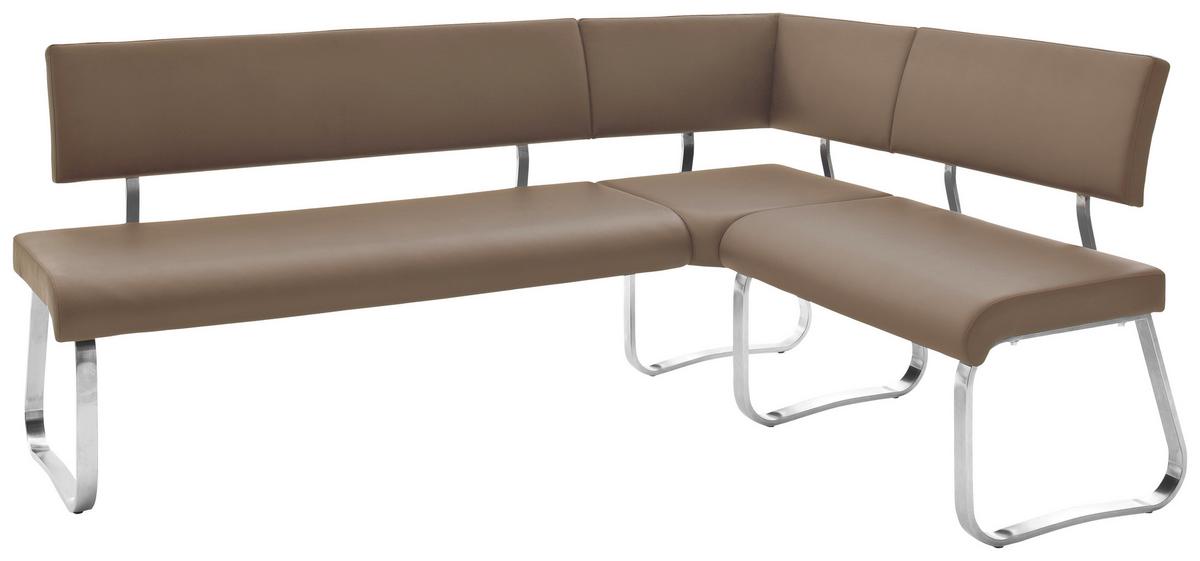 Eckbank Cappuccino Lederlook Arco 200x150 Cm - Edelstahlfarben/Cappuccino, Design, Textil/Metall (200cm) - Livetastic