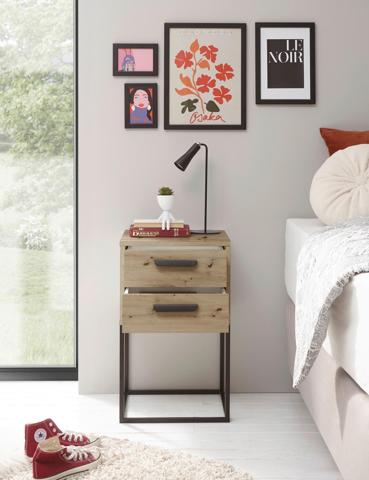 Nachtkästchen Eiche Dekor/ Schwarz H: 65 Cm Suna - Schwarz/Eiche Artisan, MODERN, Holzwerkstoff/Metall (40/65/38,5cm) - Livetastic