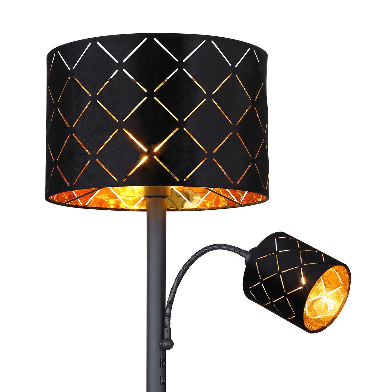 Stehlampe Schwarz Samt Mit Flexarm Und Wippschalter - Schwarz, Basics, Textil/Metall (35/162cm) - Globo