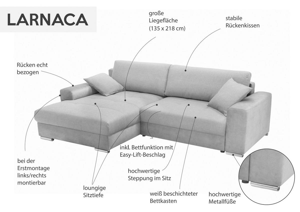 Ecksofa Larnaca, Olivgrün Schenkel: 177x269 cm - Chromfarben/Olivgrün, Design, Textil (177/269cm) - Livetastic