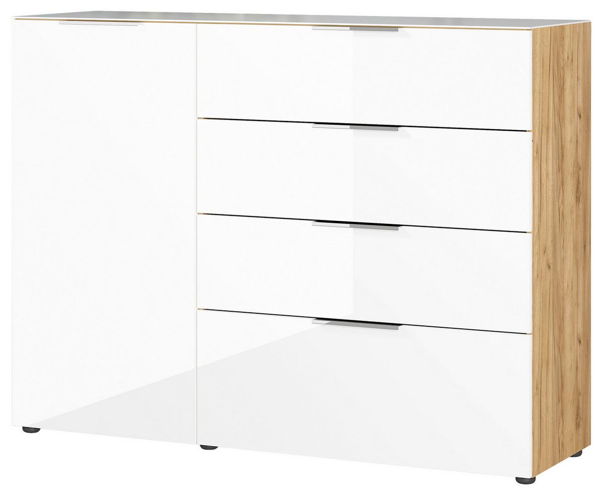 Sideboard mit Glasfronten B: 134 cm Gw-Oakland, Weiß - Eichefarben/Schwarz, KONVENTIONELL, Glas/Holzwerkstoff (134/102/42cm) - Germania