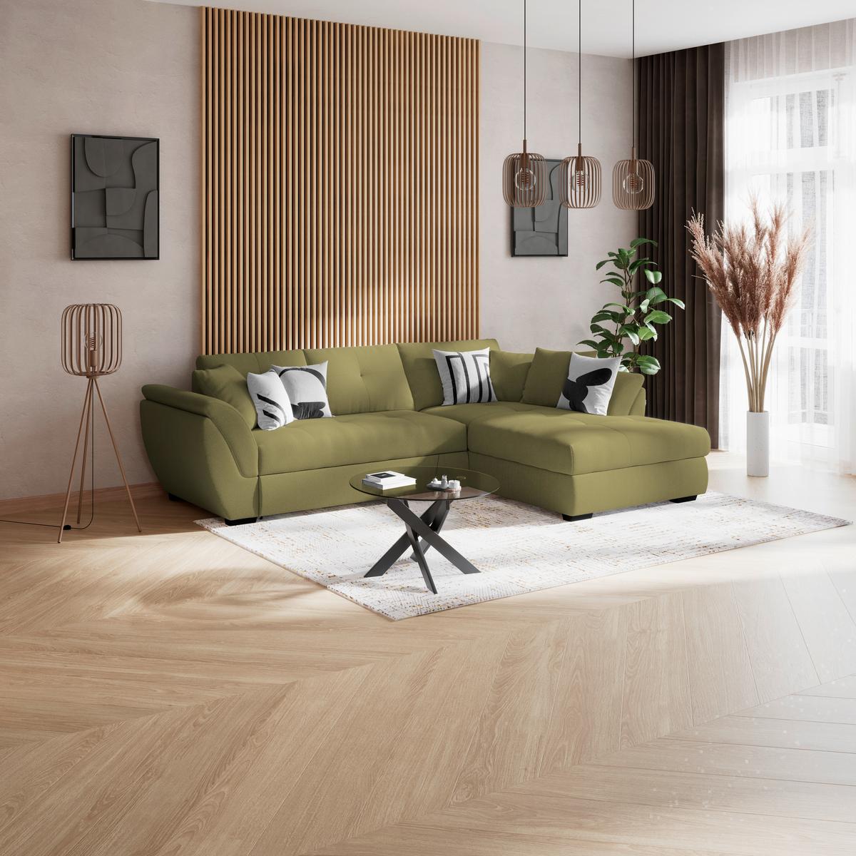 Rohová sedačka BERISSO, pravá, zelená - čierna/zelená, Konventionell, textil (278/187cm) - Ondega