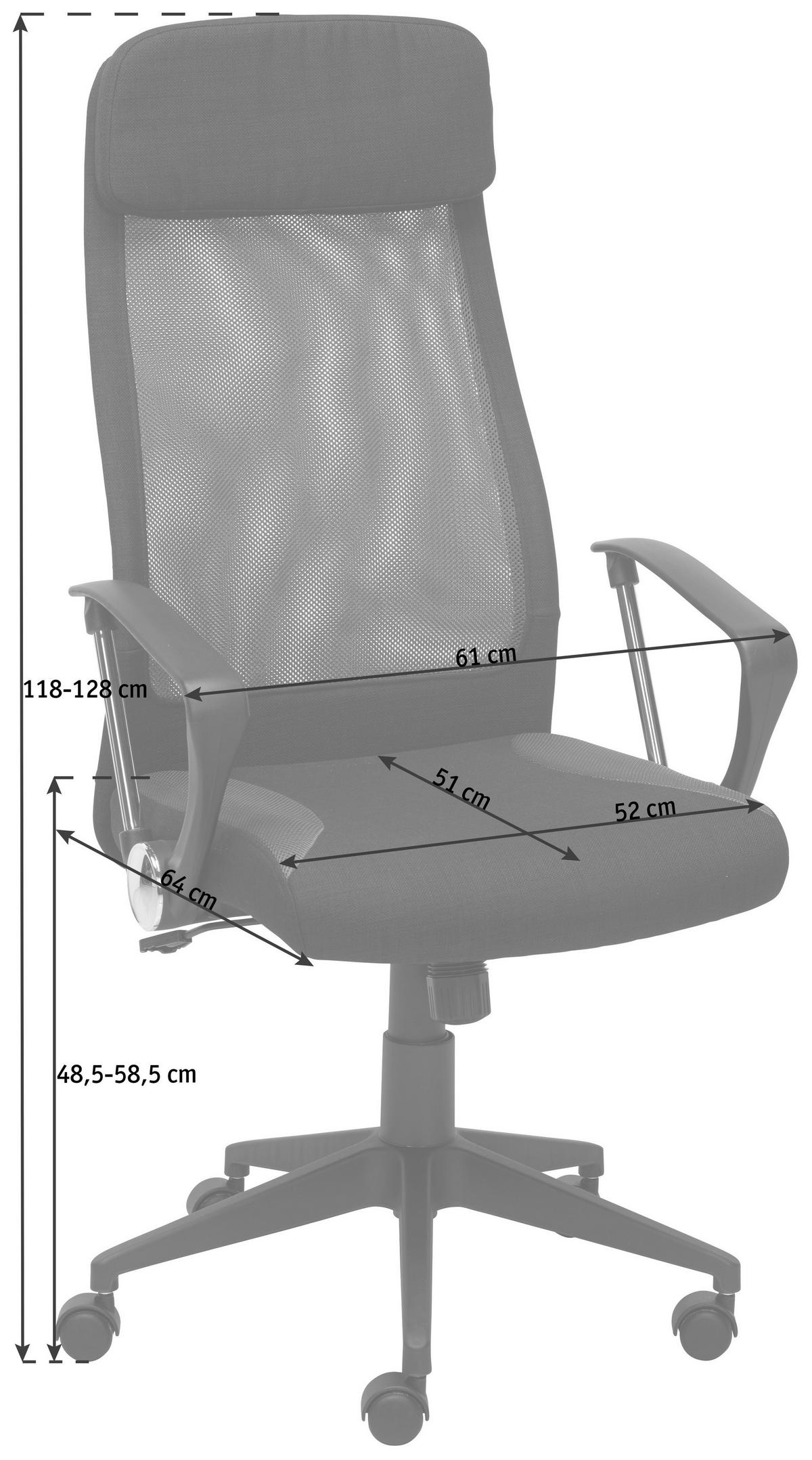 Bürostuhl Josh Mit Armstützen Grau/schwarz Bis 120 Kg - Schwarz/Grau, Design, Kunststoff/Textil (61/118-128/64cm) - MID.YOU