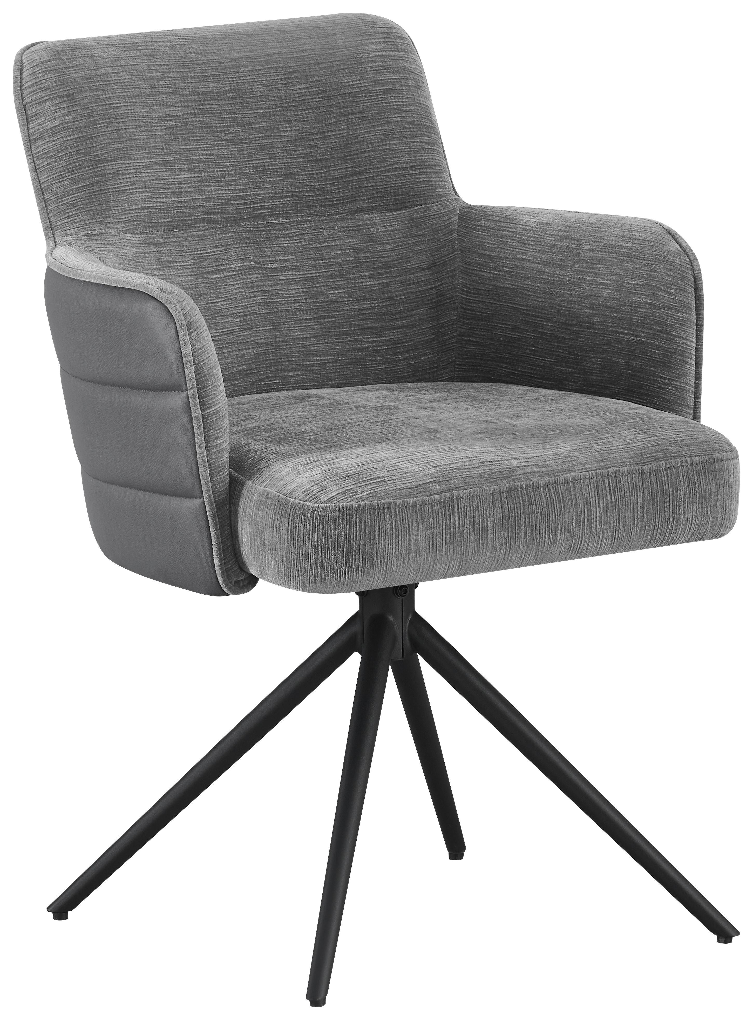 Armlehnstuhl Mia Webstoff Grau, B: 58 Cm - Schwarz/Grau, KONVENTIONELL, Textil/Metall (58/82/64cm) - MID.YOU