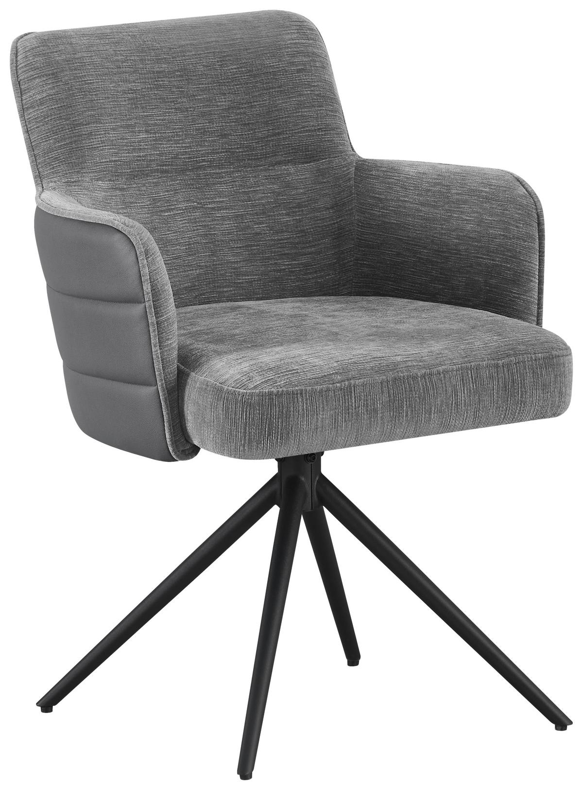 Armlehnstuhl Mia Webstoff Grau, B: 58 cm - Schwarz/Grau, KONVENTIONELL, Textil/Metall (58/82/64cm) - MID.YOU