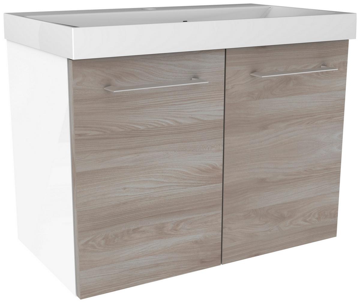 Waschbecken Lima Keramik 80x35 cm Weiß - Weiß, MODERN, Stein (80/14/35cm) - MID.YOU