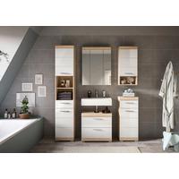 Badezimmer Lambada Eiche Dekor/weiß B: 134 Cm - Weiß Hochglanz/Sonoma Eiche, MODERN, Glas/Holzwerkstoff (134cm) - MID.YOU
