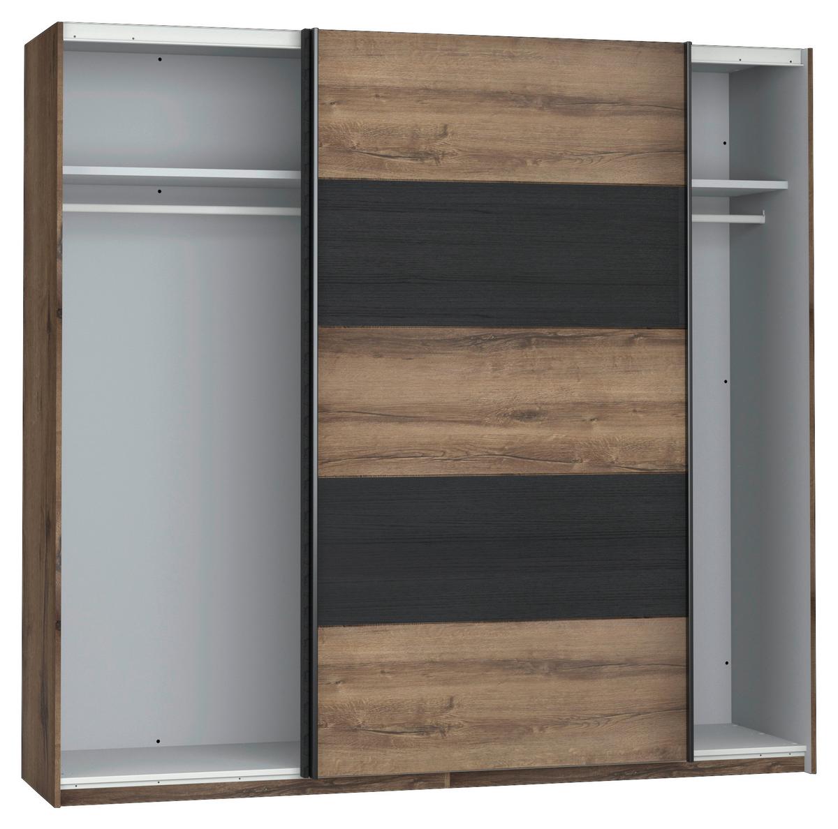 Tolóajtós Szekrény Chilly 220/210 Cm - fekete/tölgyfa, Lifestyle, műanyag/faalapú anyag (220,1/209,7/61,2cm)