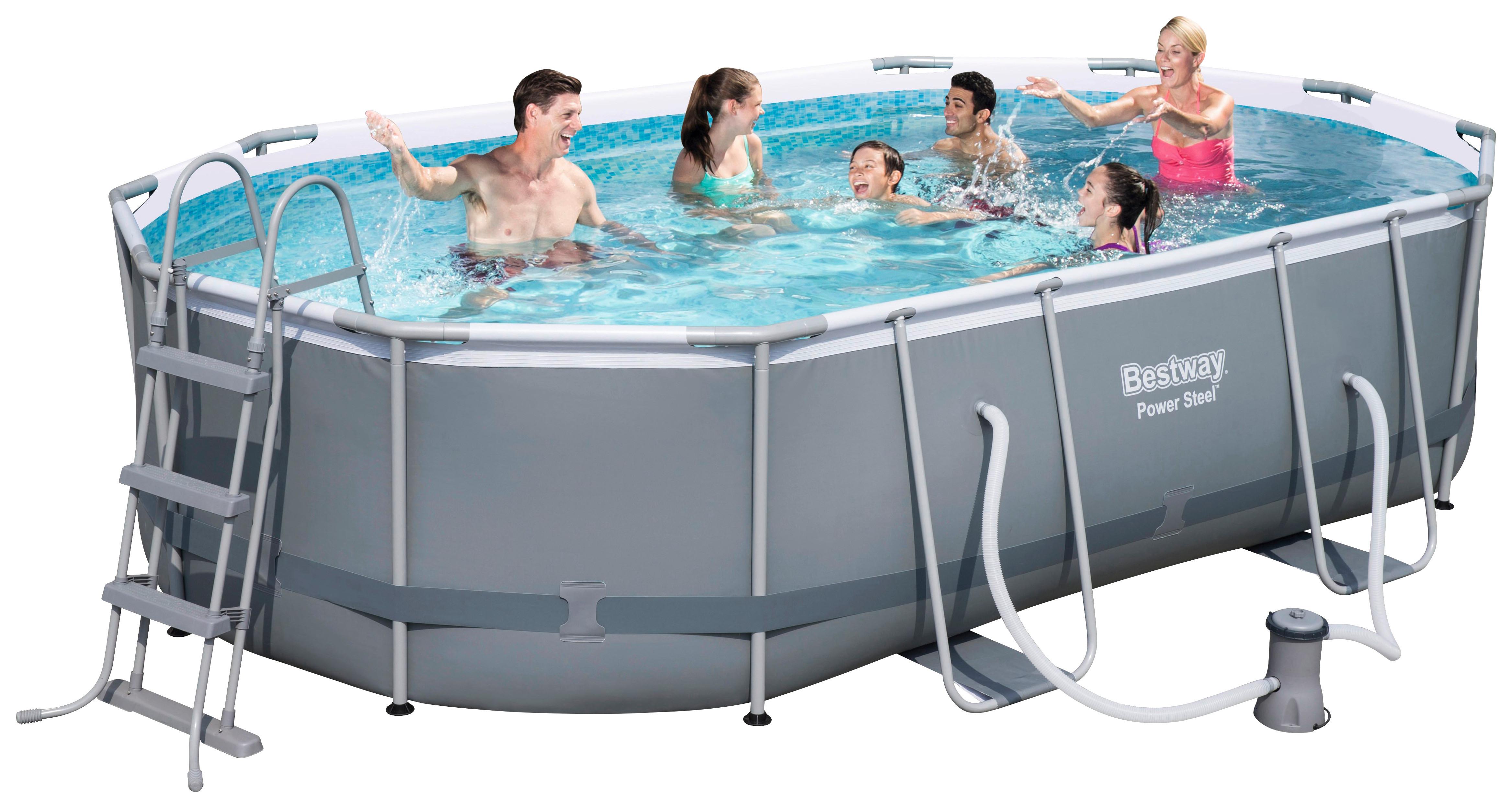 Aufstellpool Oval Power Steel mit Pumpe L: 488 cm - Grau, Kunststoff/Metall (488/305/107cm) - Bestway