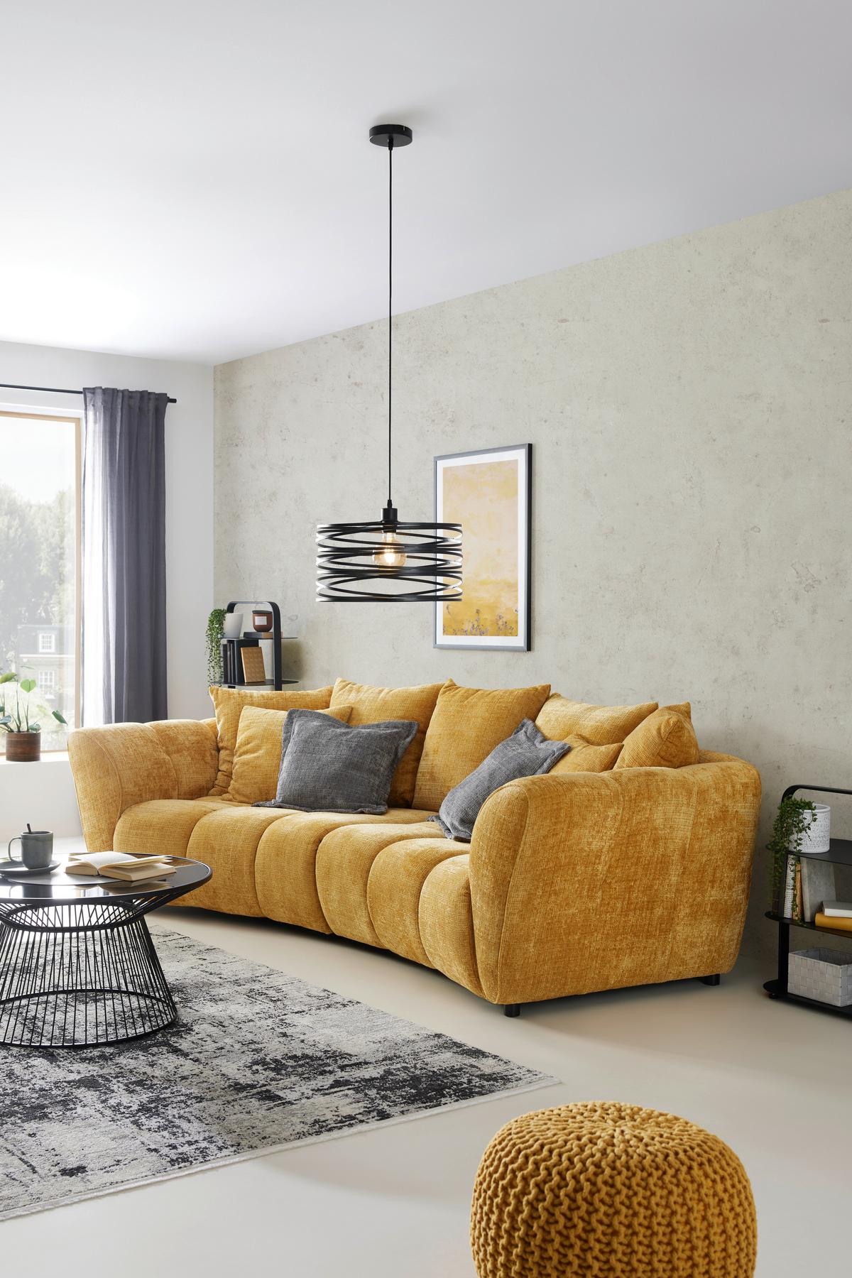 Velká pohovka BONELLI, žlutám s polštáři - černá/žlutá, Moderní, textil/plast (280/74cm) - Mömax