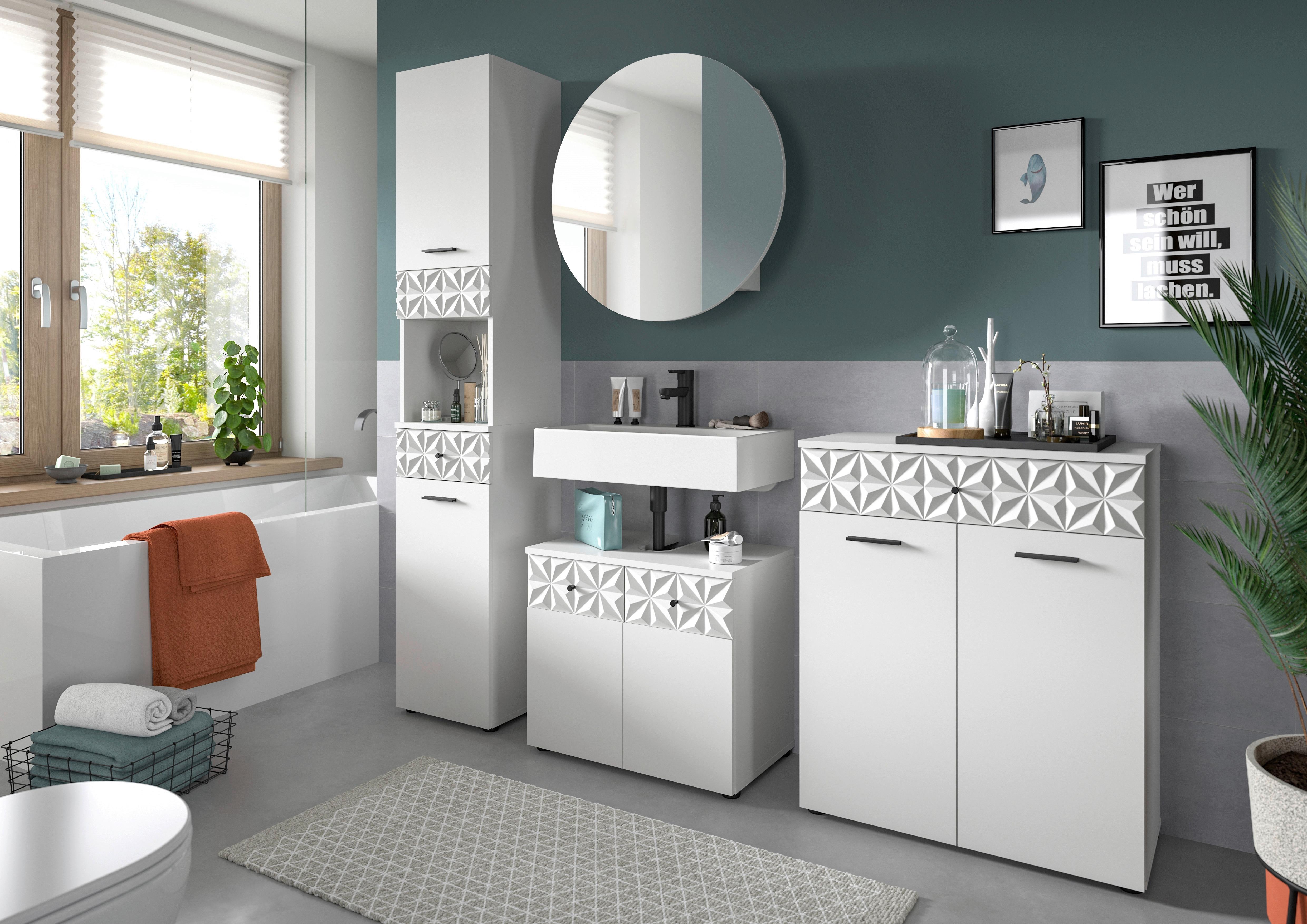 Badezimmer Prisma Weiß B: 165 Cm - Schwarz/Weiß, MODERN, Glas/Holzwerkstoff (165cm) - MID.YOU