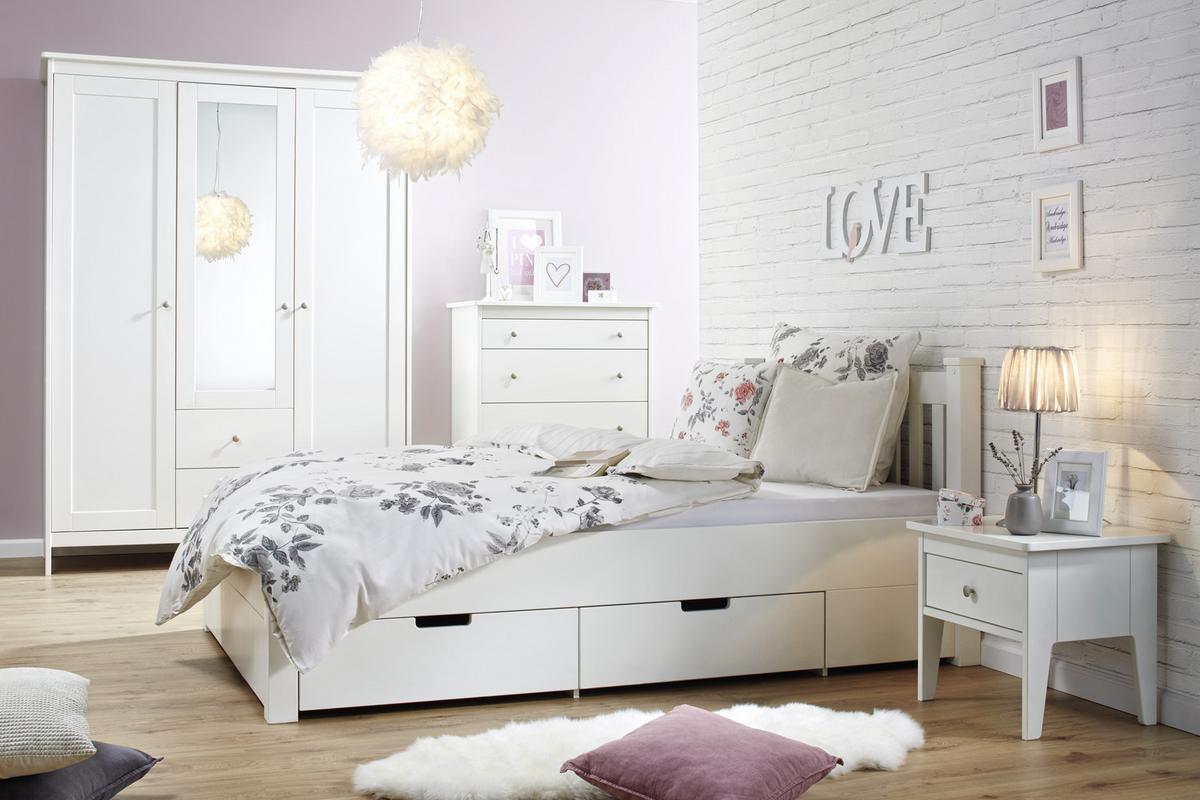 Dřevěná manželská postel Lyon, bílá, 140x200 cm - bílá, Romantický / Rustikální, dřevo/kompozitní dřevo (140/200cm) - Zandiara