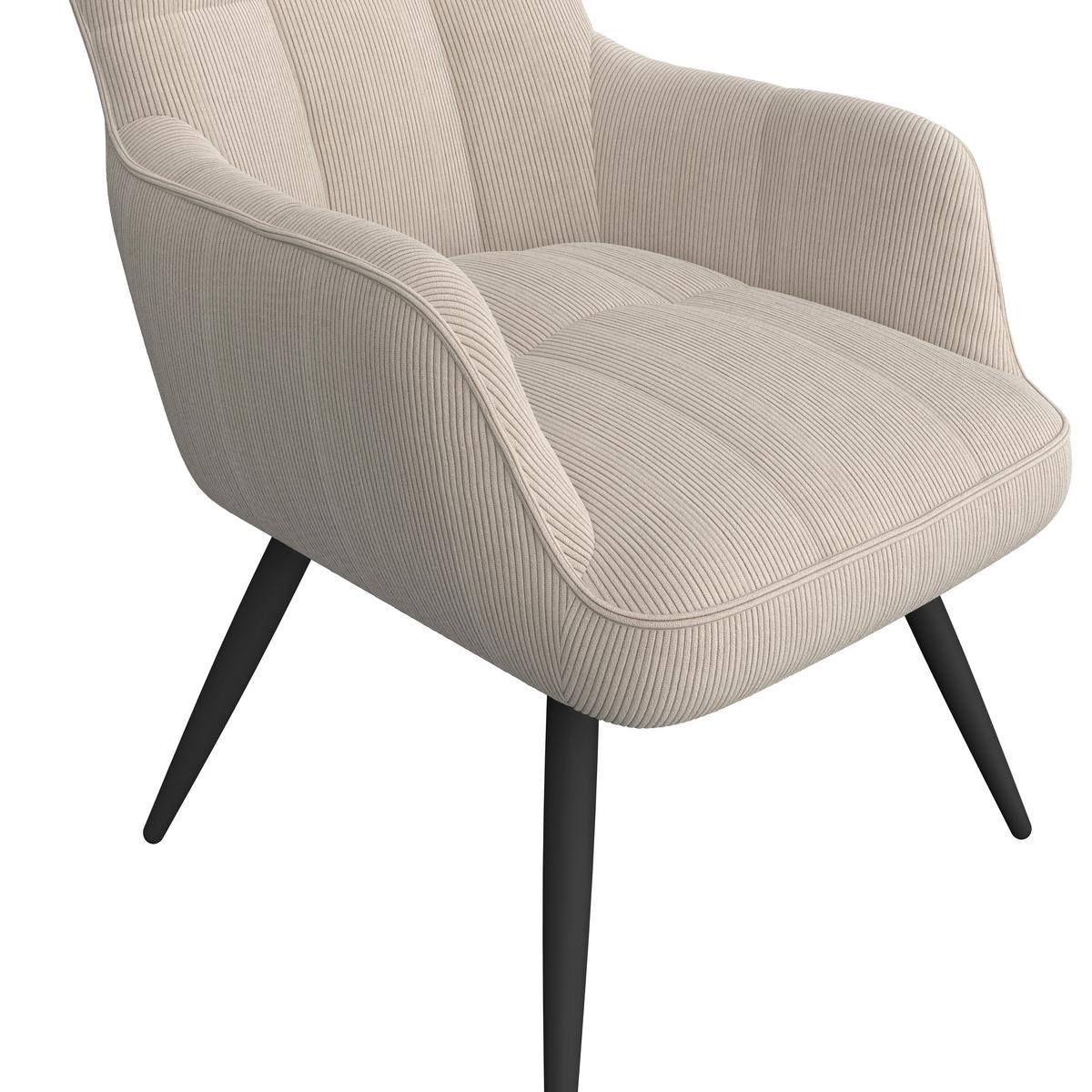 Ohrensessel Hanoi Webstoff beige, B: 71 cm - Beige/Schwarz, MODERN, Textil/Metall (71/98/83cm)