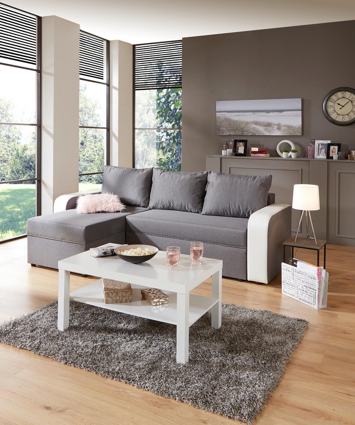 Ecksofa mit Schlaffunktion Racer, Webstoff/Lederlook - Schwarz/Weiß, KONVENTIONELL, Holz/Textil (149/237cm)