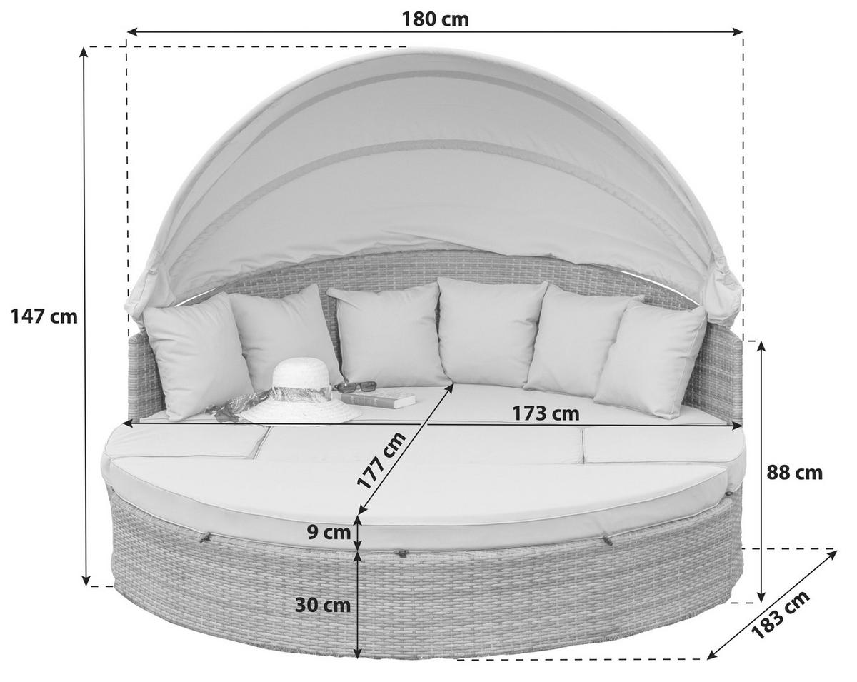Gartenmuschel Riva Metall/ Kunststoff/textil Verstellbar - Dunkelgrau/Grau, KONVENTIONELL, Kunststoff/Textil (180/88/183cm) - Gardenson