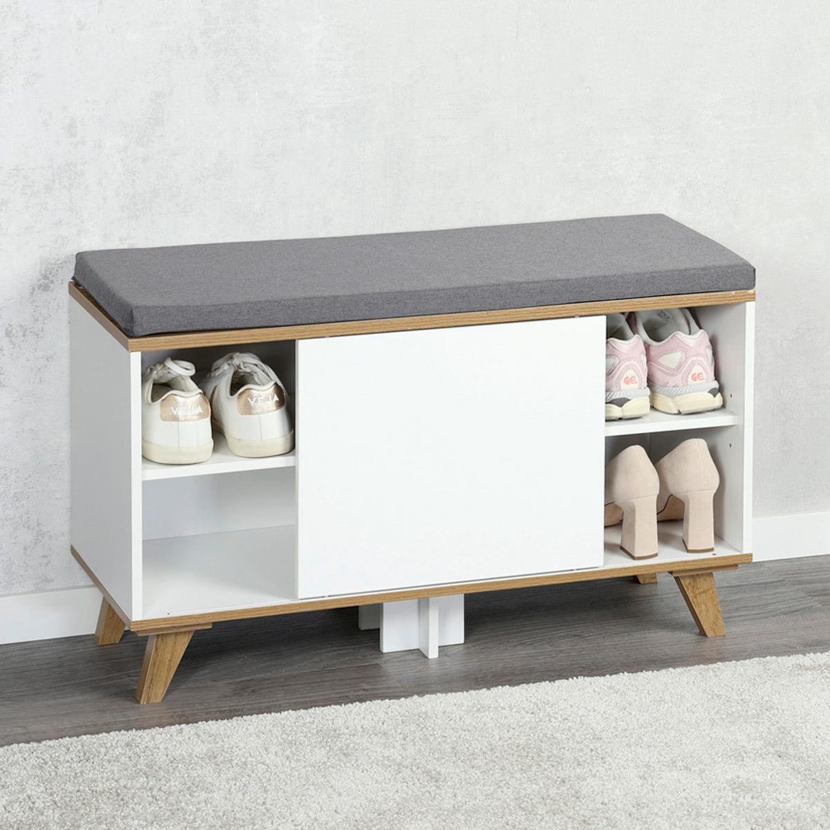 GARDEROBENBANK Grau/Weiß B: 30cm - Eichefarben/Weiß, Basics, Holzwerkstoff/Textil (30/48/77cm) - Kesper