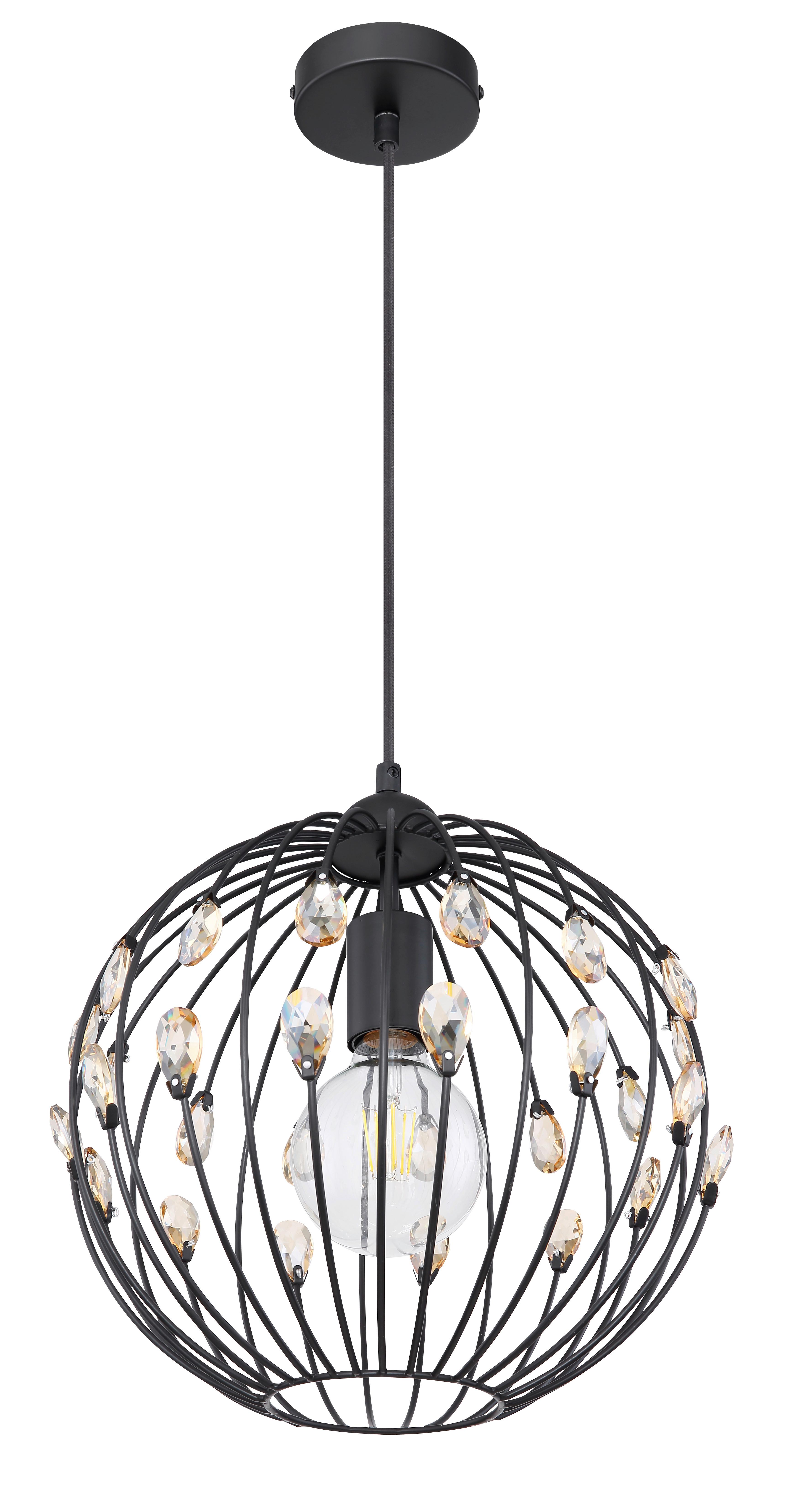 Hängeleuchte Kristall H: 120 cm 1-Flammig, mit Kristallglas - Schwarz, Basics, Glas/Metall (30/120cm) - Globo