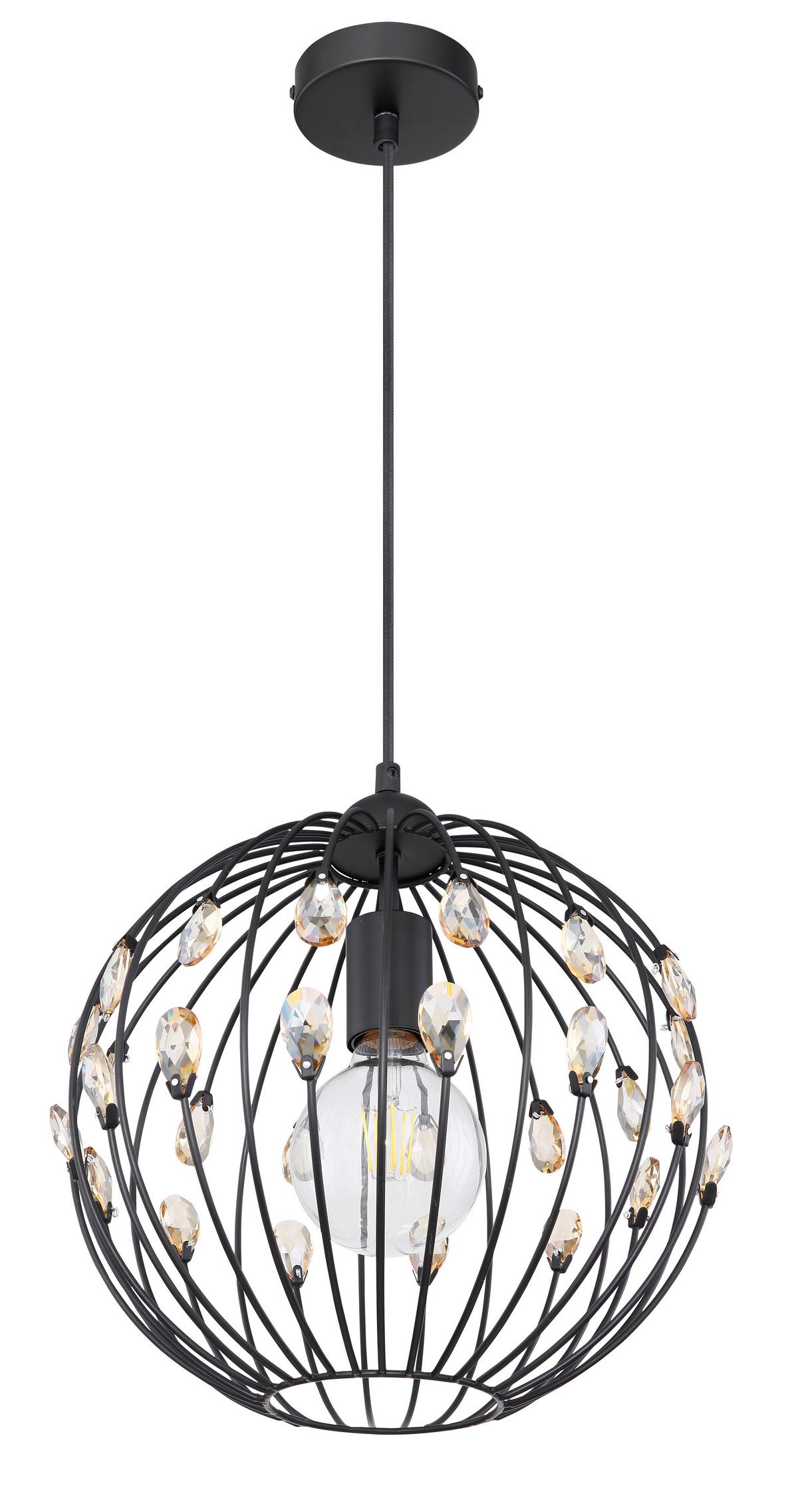 Hängeleuchte Kristall H: 120 cm 1-Flammig, mit Kristallglas - Schwarz, Basics, Glas/Metall (30/120cm) - Globo