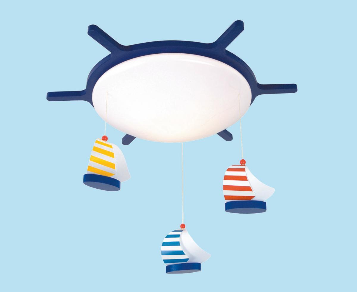 Kinderdeckenleuchte Segelboote L: 53 Cm Mit Hängenden Booten - Blau/Weiß, Trend, Holzwerkstoff/Kunststoff (53/53/10cm) - Niermann