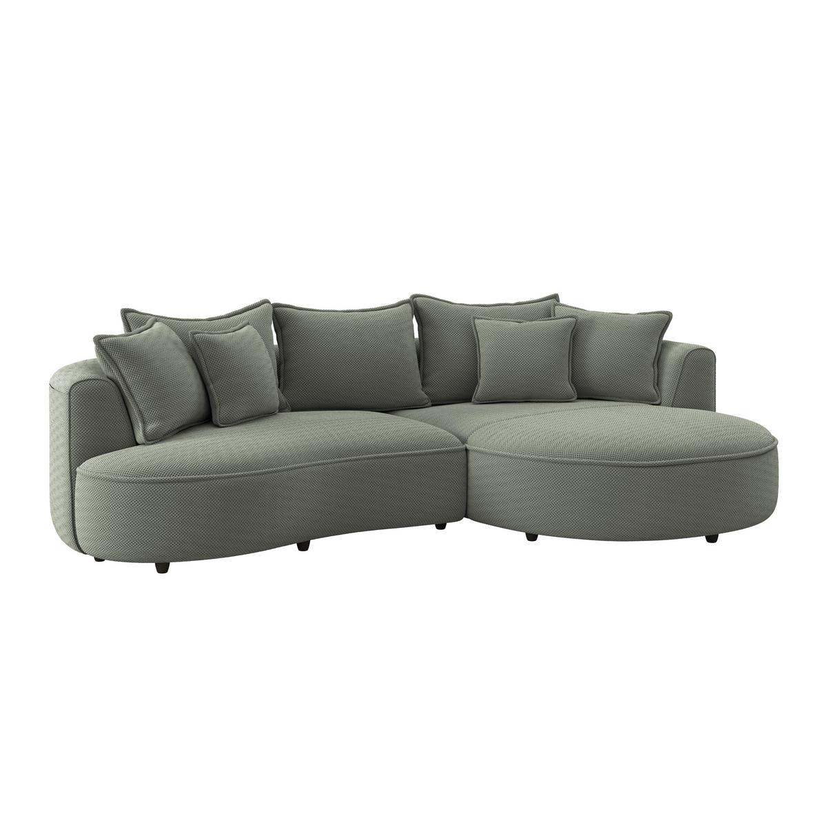 Rohová sedačka LEVI, pravá, zelená, se 7 polštáři - černá/zelená, Moderní, textil/plast (287/168cm)