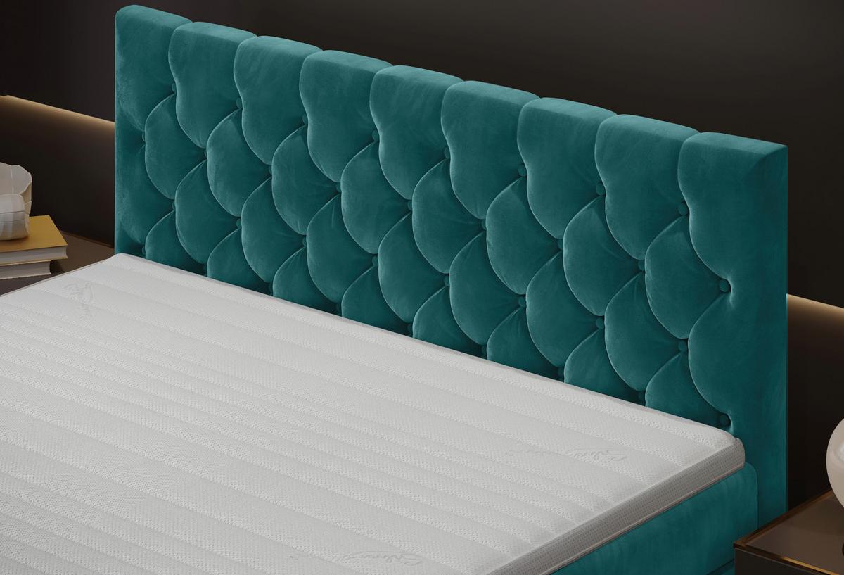 Boxspringbett Swing 9 Petrol 180x200 Cm H2 - Petrol/Schwarz, ROMANTIK / LANDHAUS, Textil (184/121/212cm) - James Wood