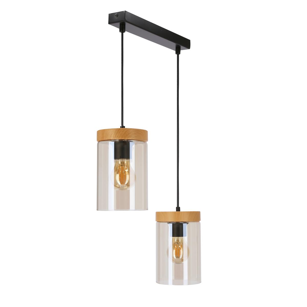 Pendelleuchte 32-21991 Wels - Eichefarben/Schwarz, Natur, Glas/Metall (37/12/100cm)