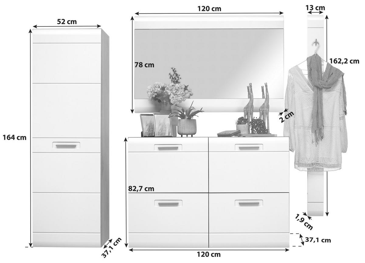 Garderoben-set Auris Weiß/eiche Dekor 4-Tlg. - Eichefarben/Weiß, MODERN, Holzwerkstoff (185/204,2/37,1cm) - Luca Bessoni