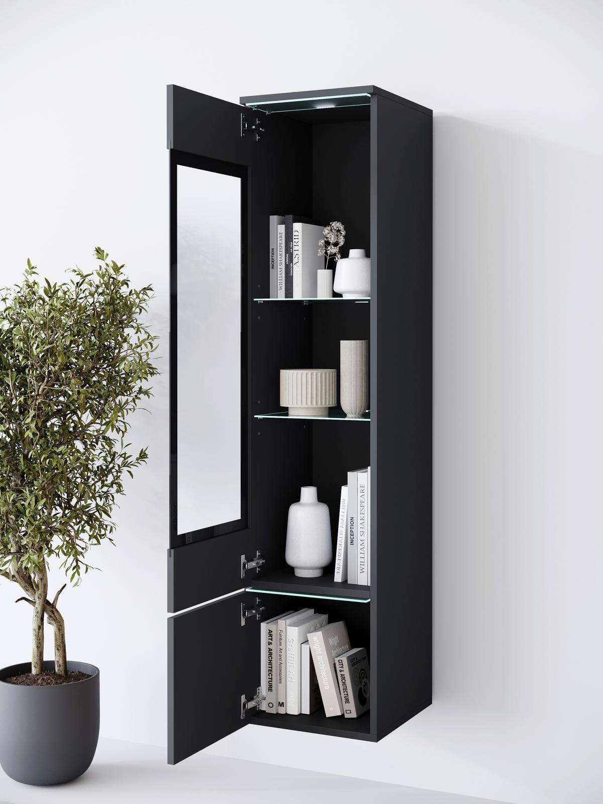 Vitrine Vera Schwarz B: 30cm - Schwarz/Grau, Design, Glas/Holzwerkstoff (30/130/33cm) - Livetastic