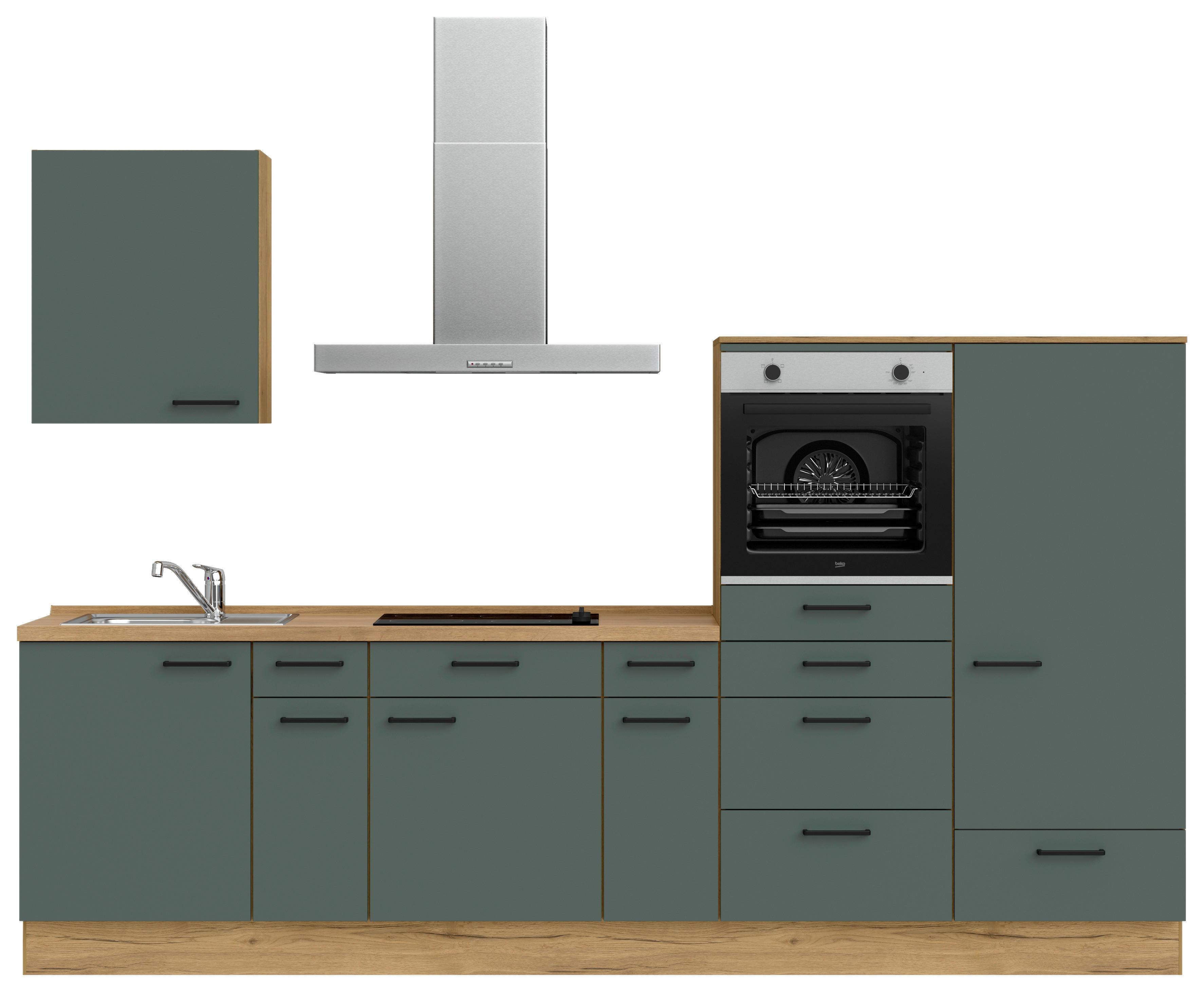 Küchenleerblock Easytouch Low-Line, L4 Rechts - Dunkelgrün/Eichefarben, MODERN, Holzwerkstoff (300cm) - Nobilia