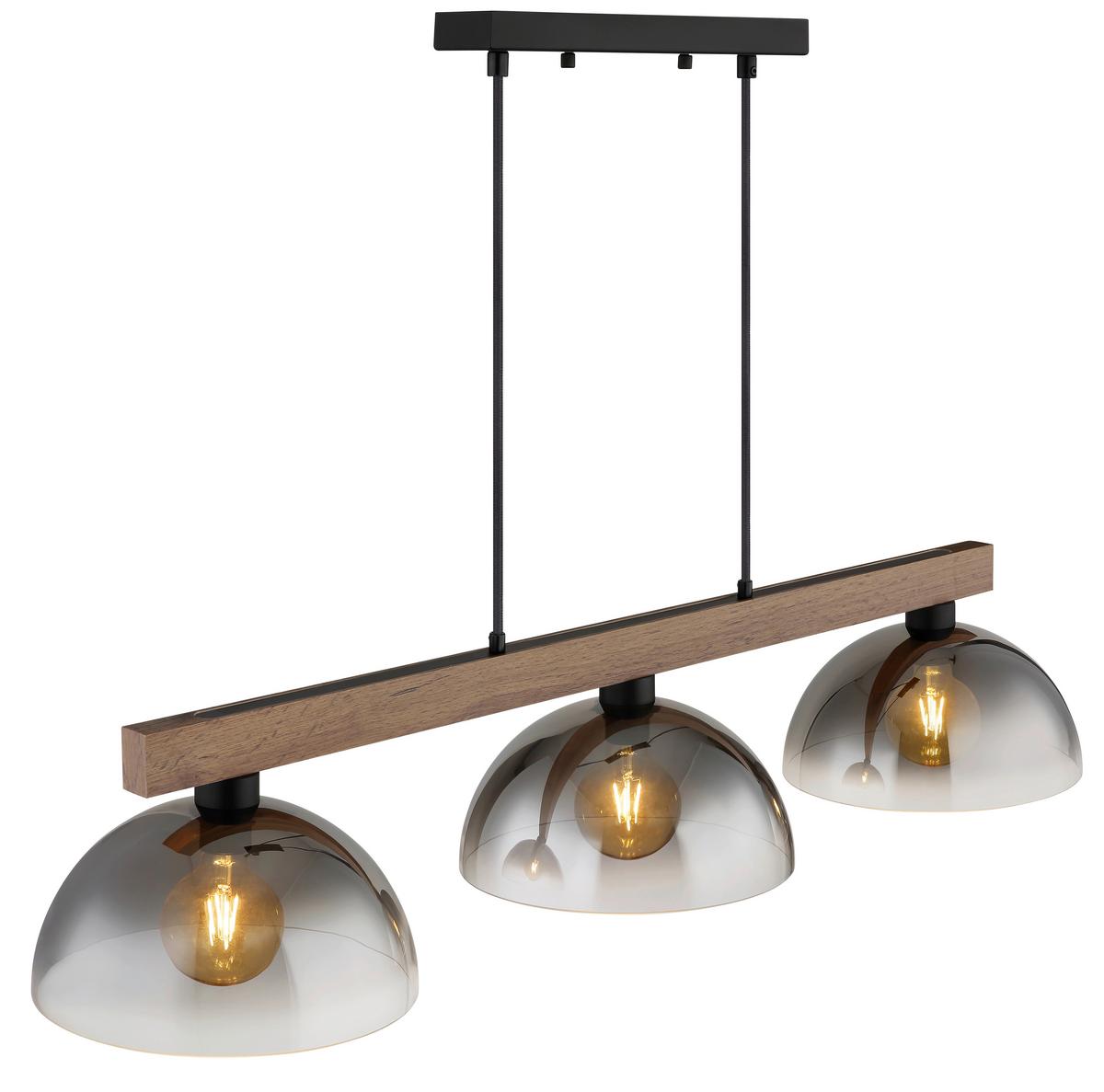 Hängeleuchte Exkl. 3xe27, 60w - Klar/Dunkelbraun, Design, Glas/Holz (114/30/120cm) - Globo