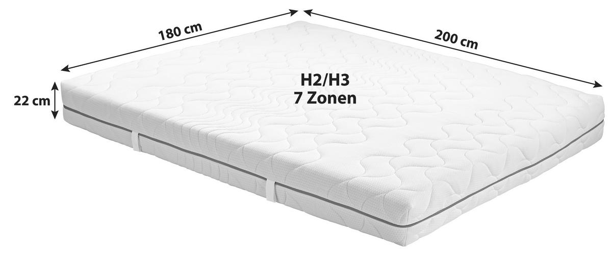 Komfortschaummatratze Ergo Duo 180x200 cm H2/H3 H: 22 cm - Weiß, Textil (180/200cm) - Primatex