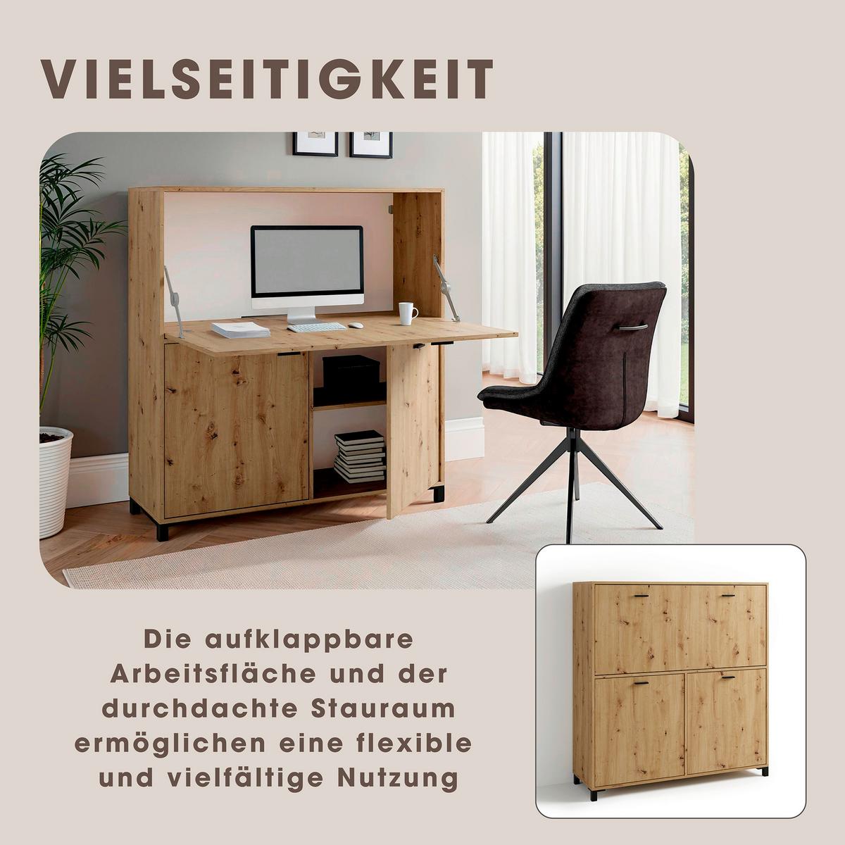 Sekretär Montana - Schwarz/Eiche Artisan, MODERN, Holzwerkstoff/Kunststoff (120/40/127cm) - MID.YOU