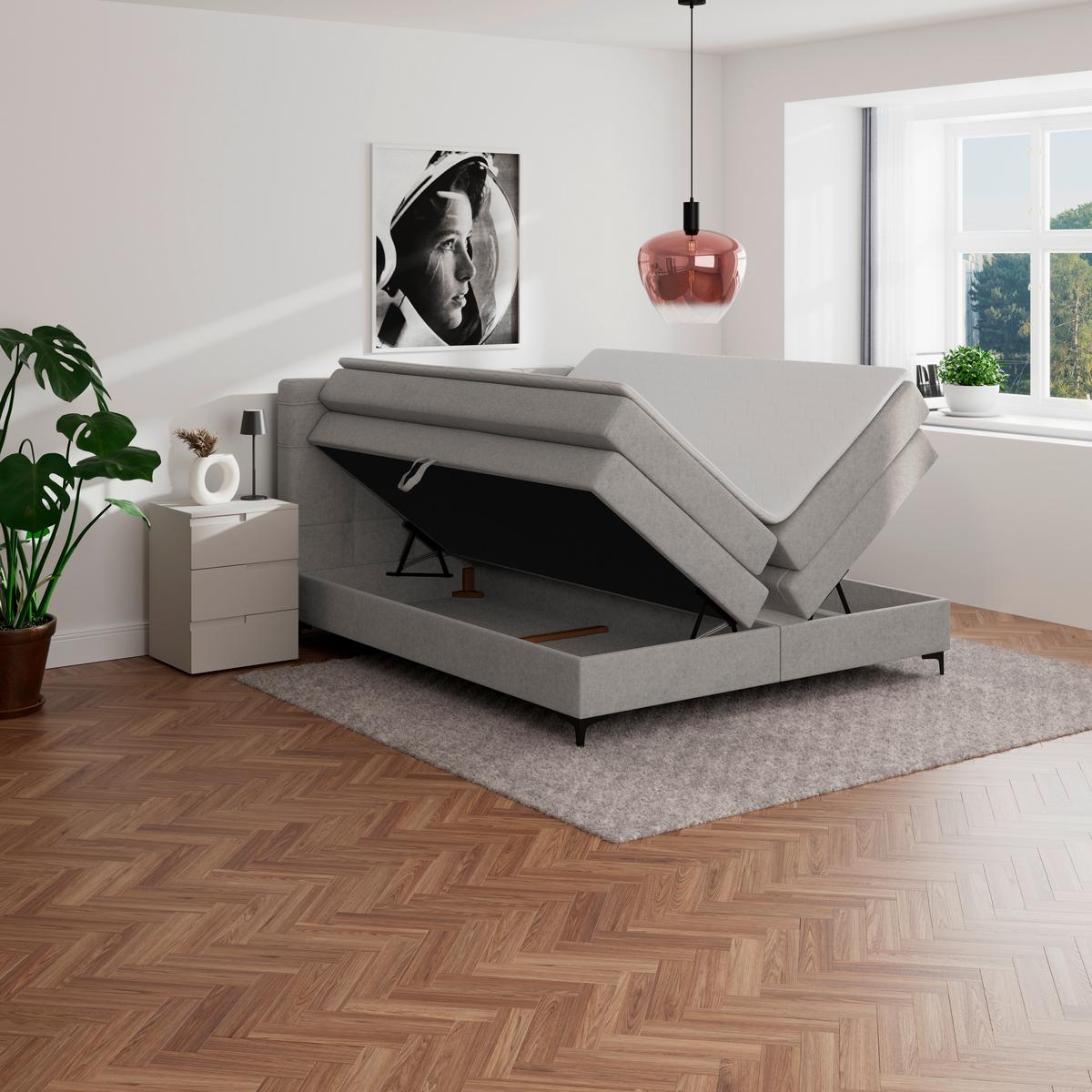 Boxspringbett MITTO Lavagrau 160x200 cm - Lavagrau/Schwarz, KONVENTIONELL, Textil/Metall (160/200cm)