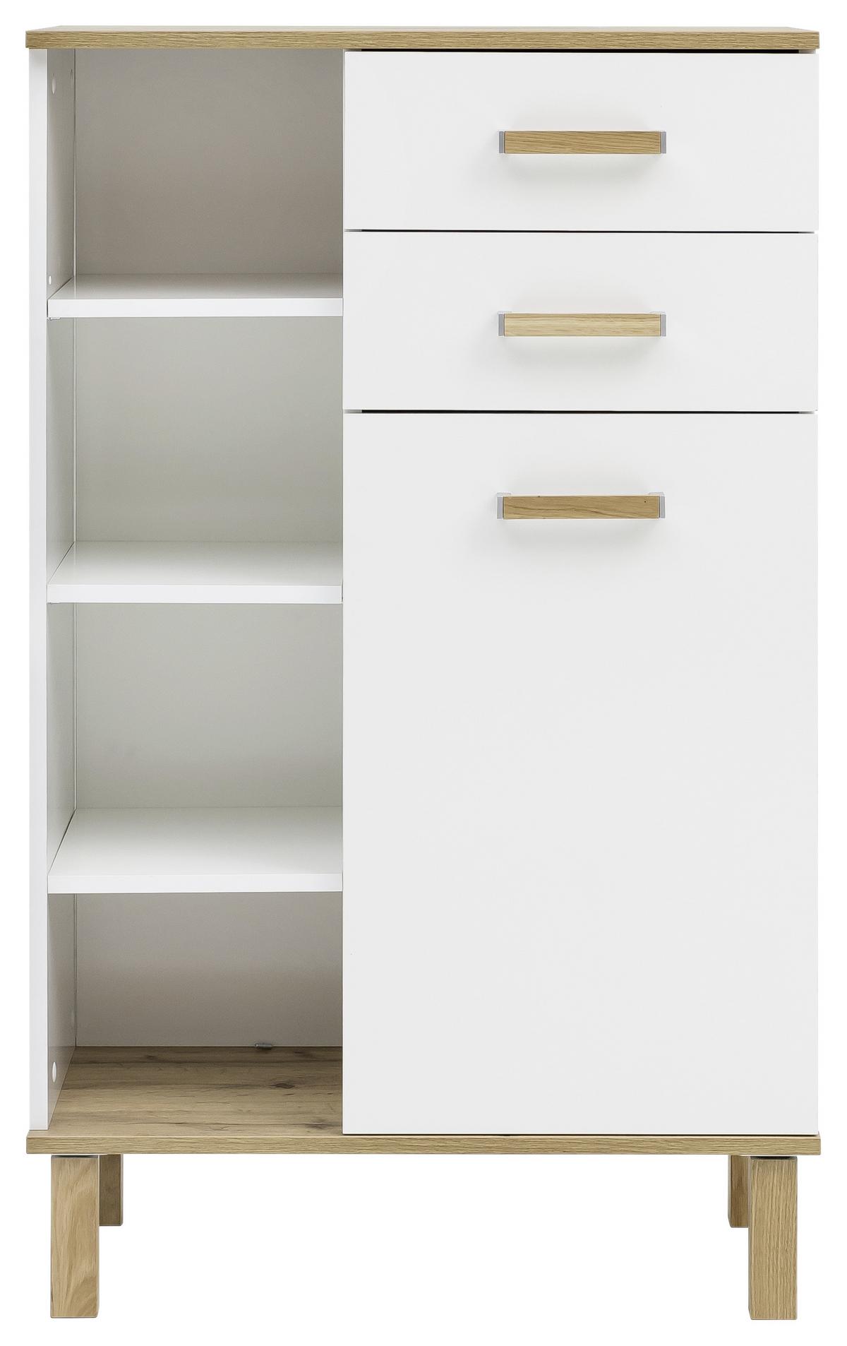 Midischrank Mit Laden Padua B: 67 Cm Weiß/eiche Dekor - Eichefarben/Weiß, MODERN, Holzwerkstoff (67,0/114,5/35,0cm) - MID.YOU