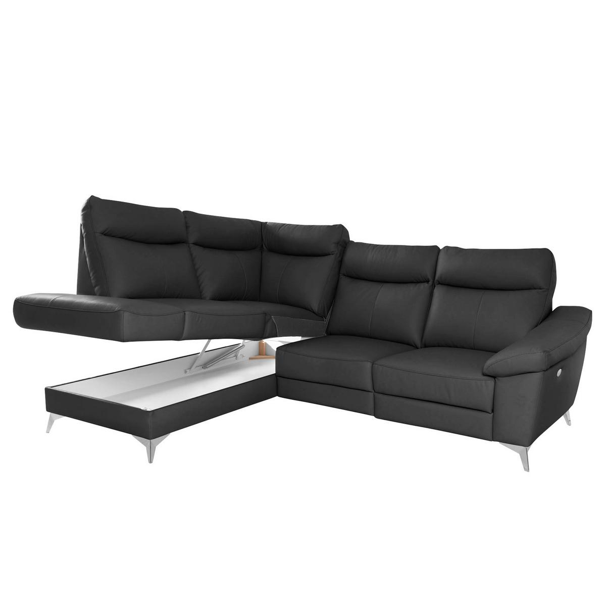 Ecksofa Luna Teilleder Schwarz 194x242 - Chromfarben/Schwarz, Design, Leder/Textil (194/242cm) - Livetastic