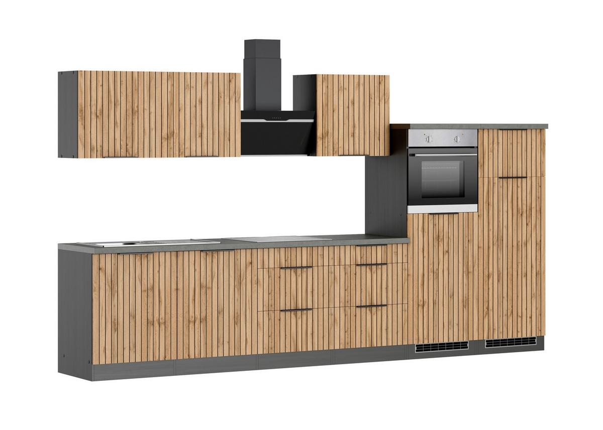 Küchenblock Liverpool Graphit/eiche Dekor B: 360 Cm - Schieferfarben/Eiche Wotan, Basics, Holzwerkstoff (360cm) - Held