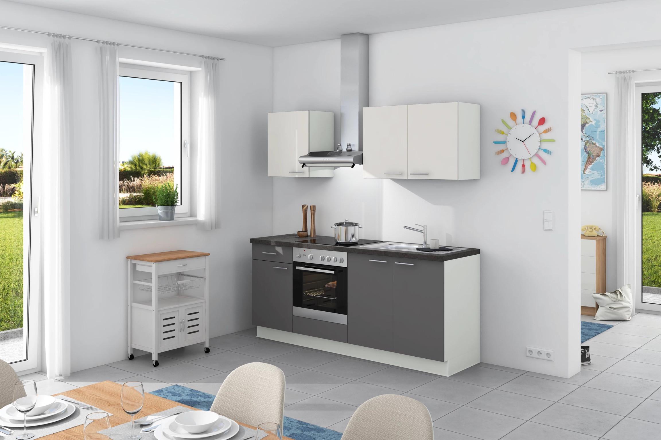 Express Küchenzeile Base ohne Geräte Anthrazit/Weiß/Eiche 200 kaufen ➤ Möbelix online cm