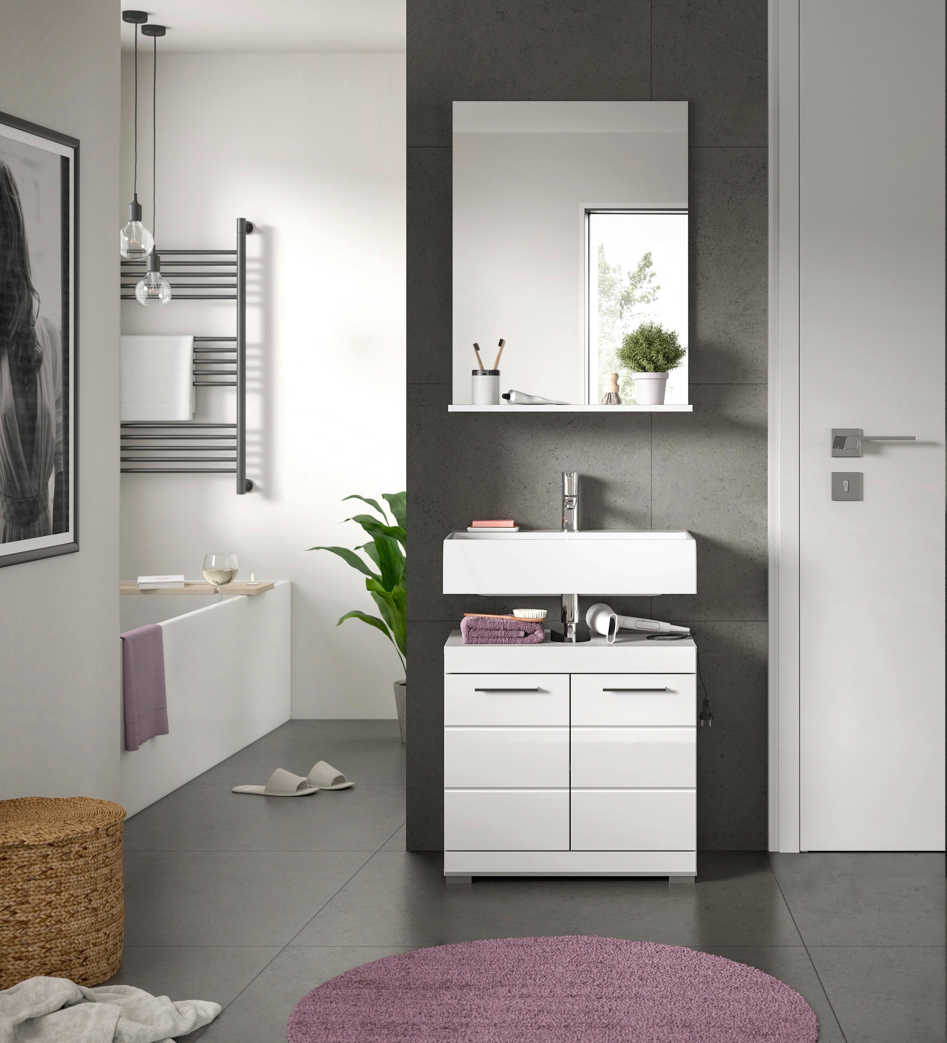 Badezimmer Scout Weiß B: 60 Cm - Weiß Hochglanz/Silberfarben, MODERN, Glas/Holzwerkstoff (60cm) - MID.YOU
