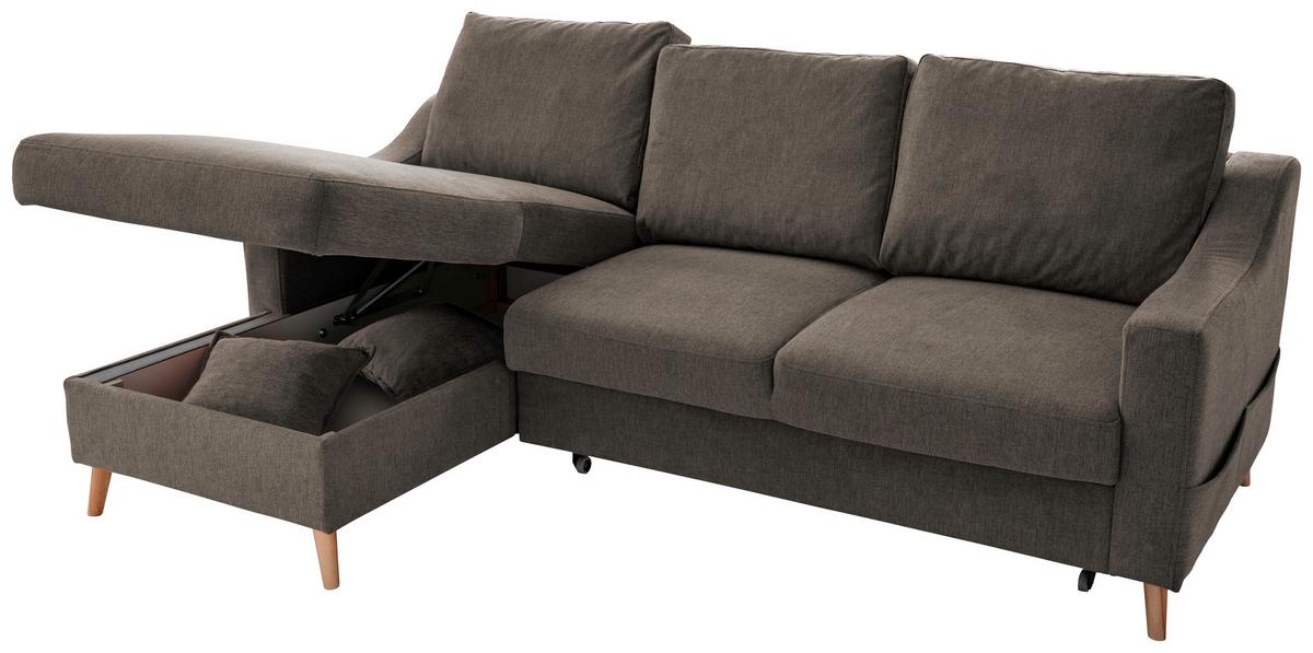 Ecksofa mit Schlaffunktion Valentina mit Kissen Braun - Braun/Naturfarben, KONVENTIONELL, Textil (150/228cm) - P & B