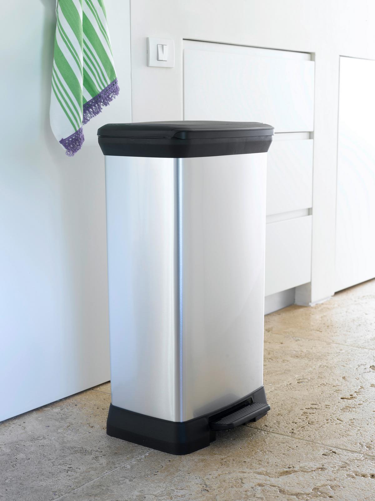 Mülleimer Deco Mit Deckel 50 L Kunststoff Schwarz/silber - Silberfarben/Schwarz, Basics, Kunststoff (36,0/81,1/44,0cm) - Keter