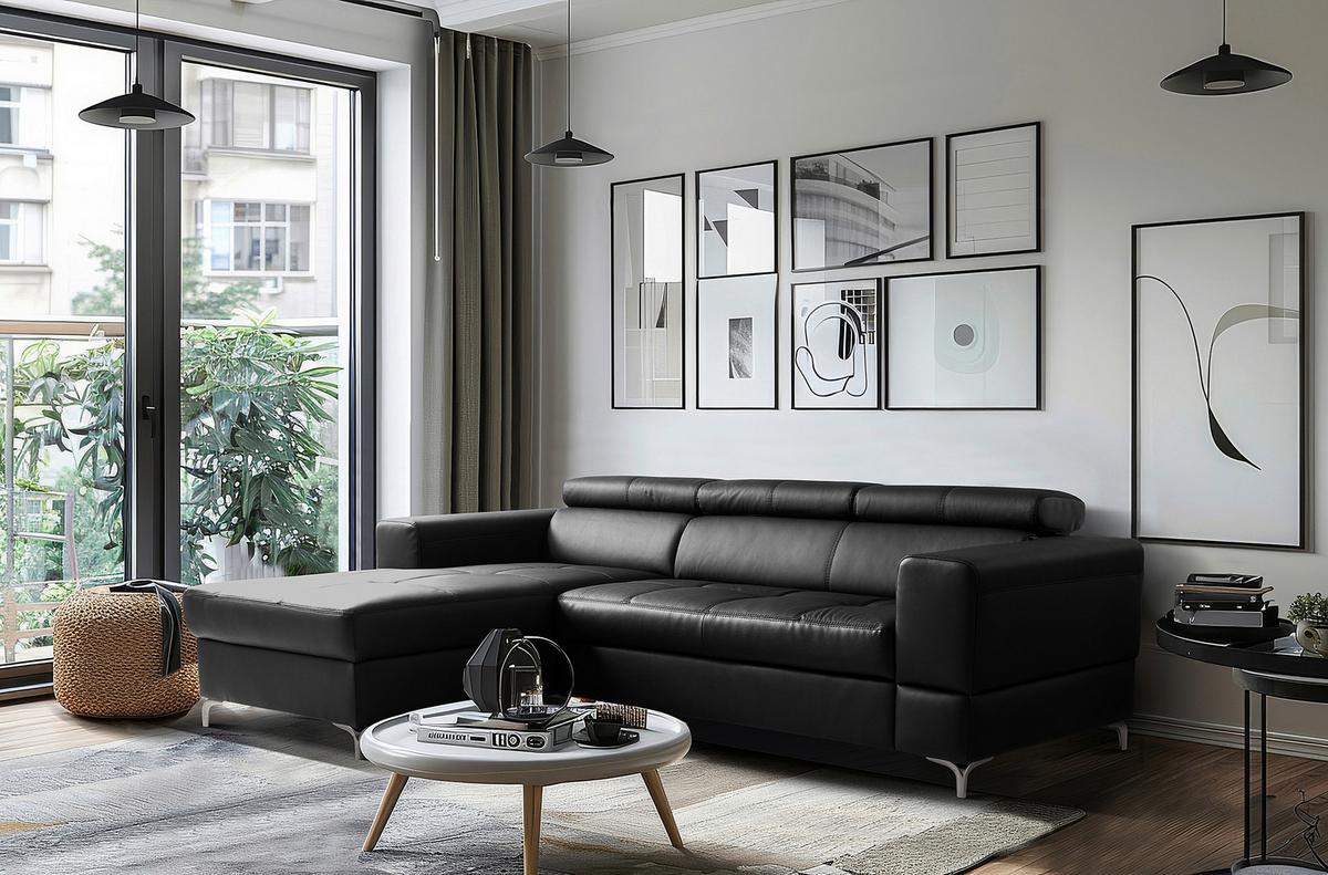 Ecksofa Torino Teilleder Schwarz 173x247 - Schwarz, Design, Leder/Textil (173/247cm) - Livetastic