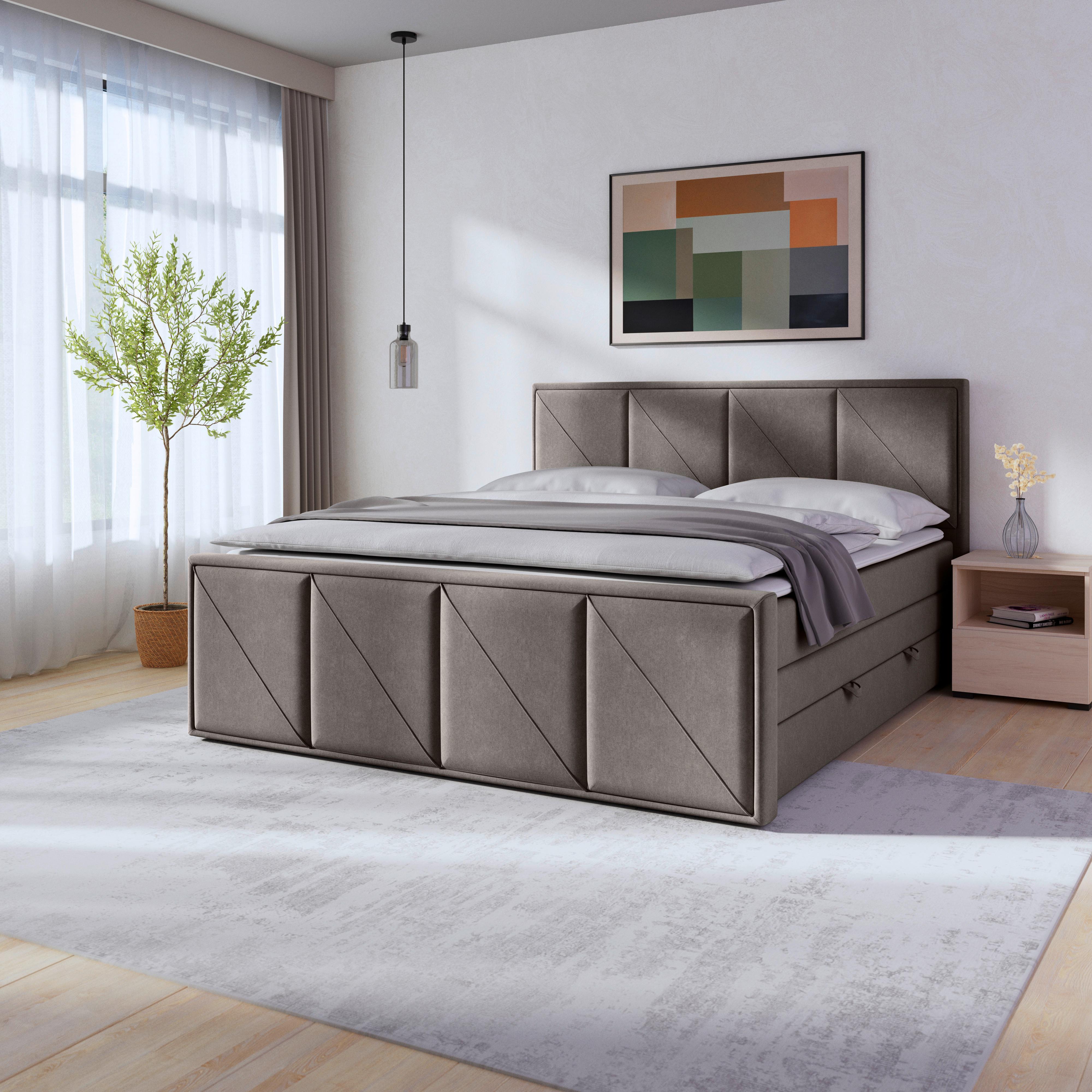 Boxspringbett Mit Bettkasten Oslo 180x200 Cm Hellgrau - Hellgrau/Schwarz, MODERN, Holzwerkstoff/Kunststoff (180/200cm) - MID.YOU